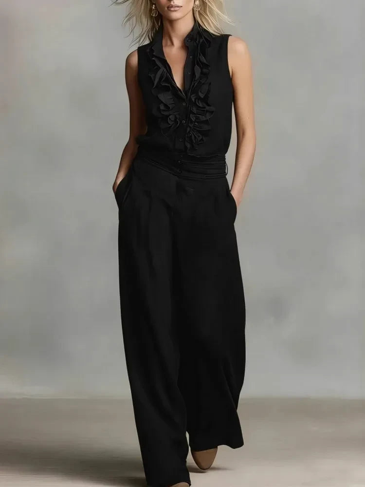 Sleeveless Linen Blend Matching Pant Set