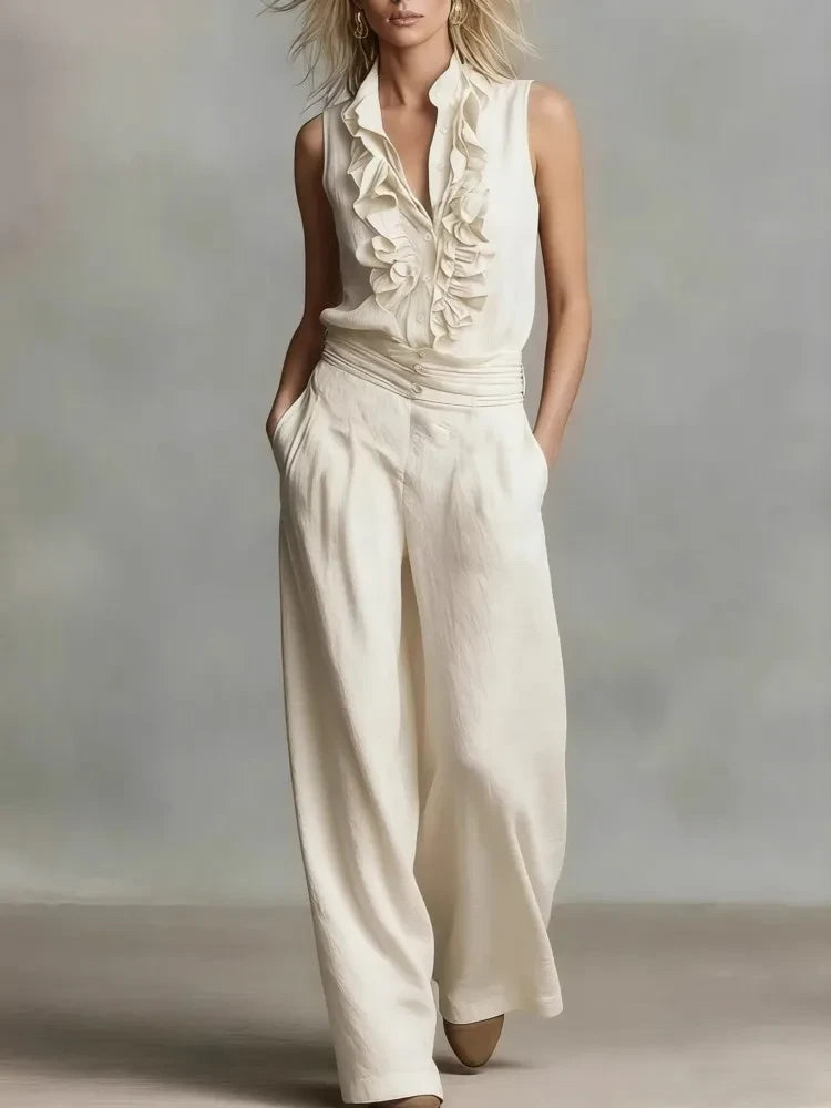Sleeveless Linen Blend Matching Pant Set
