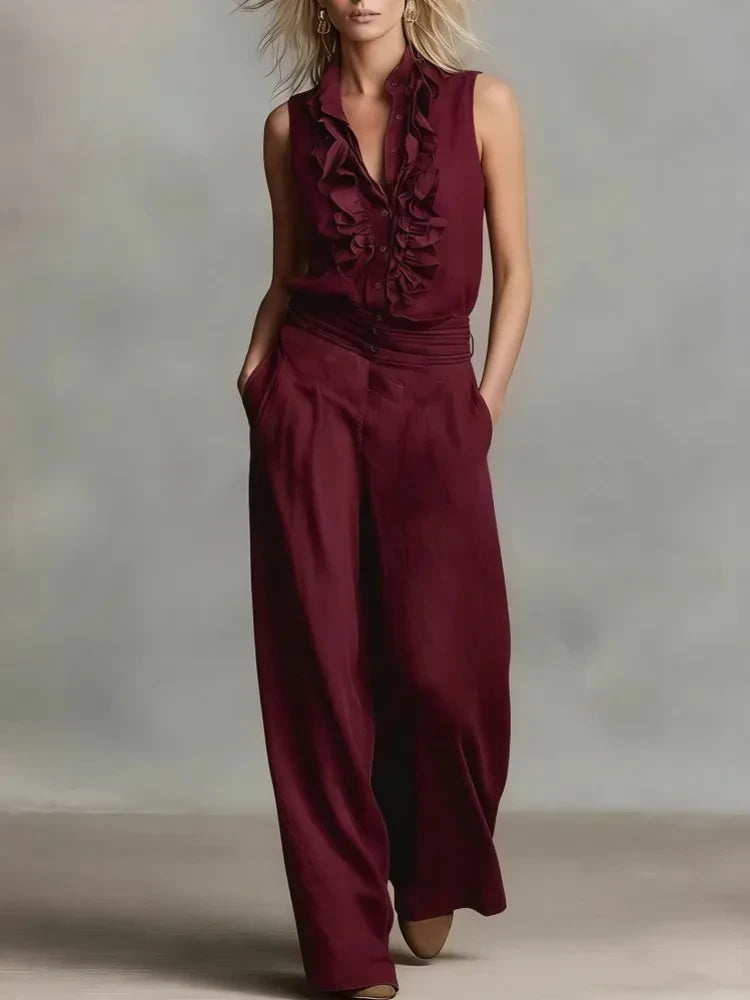 Sleeveless Linen Blend Matching Pant Set