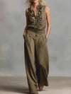 Sleeveless Linen Blend Matching Pant Set