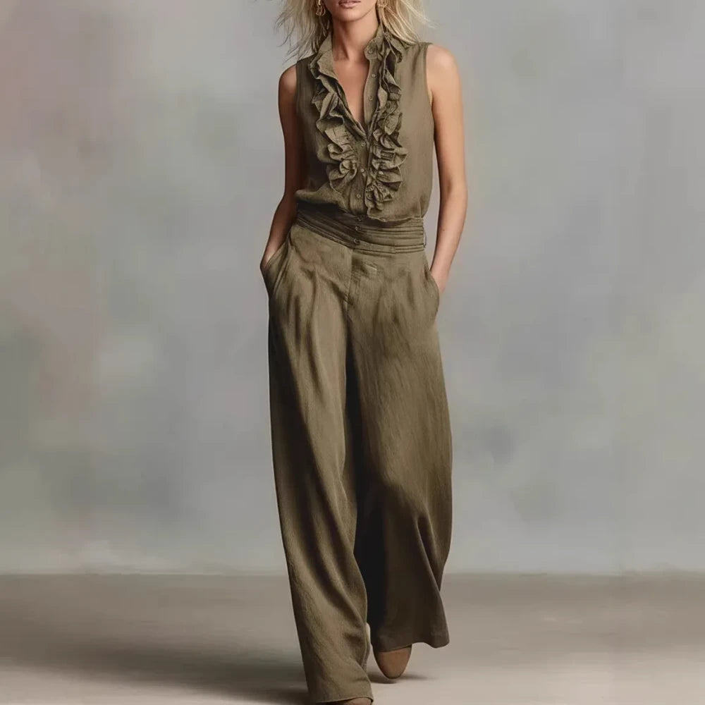 Sleeveless Linen Blend Matching Pant Set