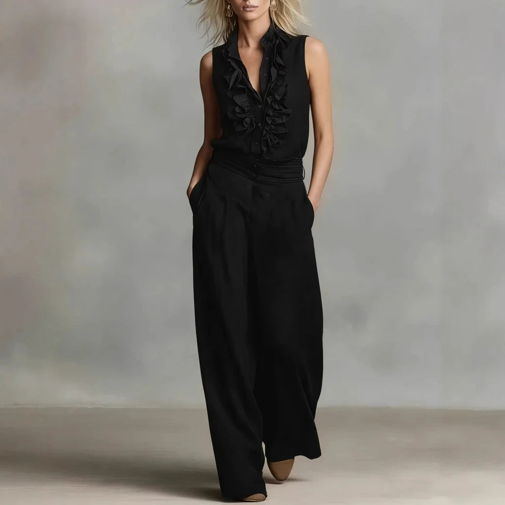 Sleeveless Linen Blend Matching Pant Set