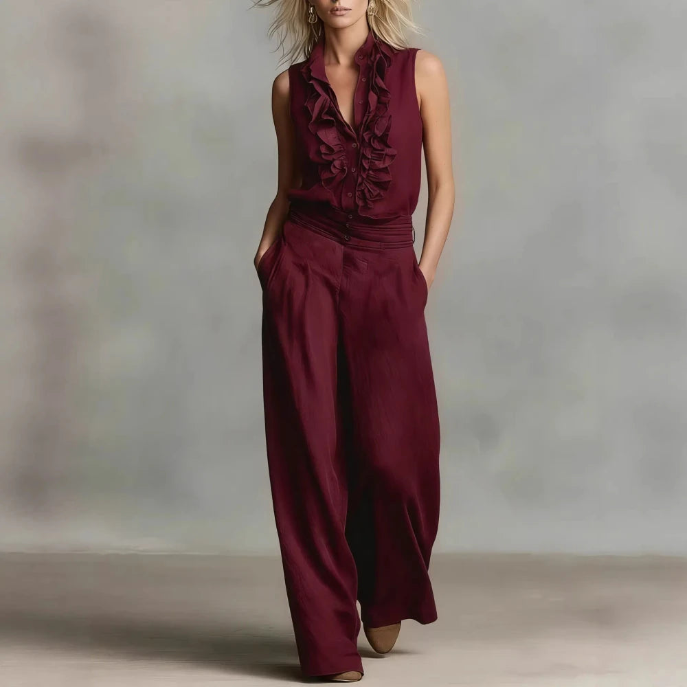 Sleeveless Linen Blend Matching Pant Set
